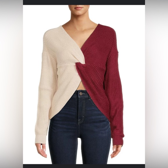 Red&Cream Twist Front Sweater S - Picture 2 of 7